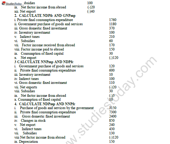 CBSE Class 12 Economics Expenditure Method Numericals Worksheet Set A 3