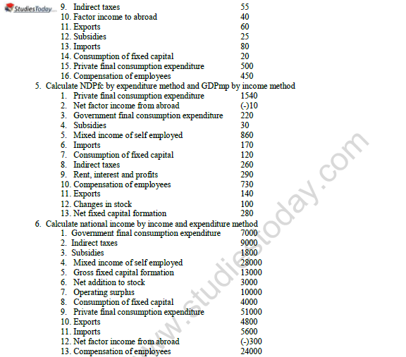 CBSE Class 12 Economics Income And Expenditure Method Worksheet 3