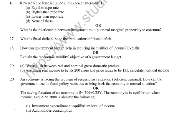 CBSE Class 12 Economics Sample Paper 2021 Set C Solved 5