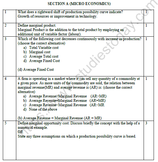 CBSE Class 12 Economics Sample Paper 2022 Set C Solved 1