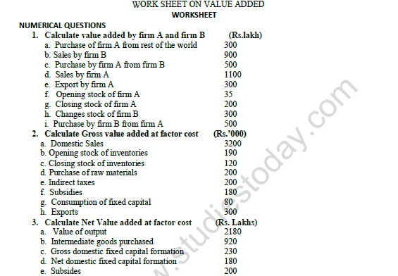 CBSE Class 12 Economics Value Added Numericals Worksheet Set A 1