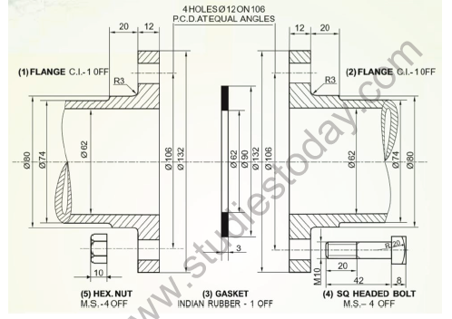 CBSE Class 12 Engineering Graphics Assembly Drawing Worksheet Set A 6