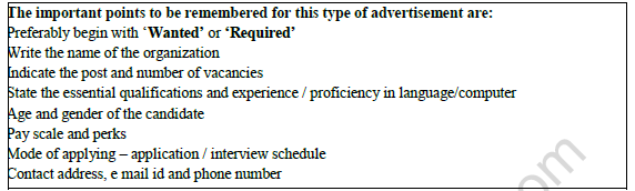 CBSE Class 12 English Classified Advertisements Worksheet 1
