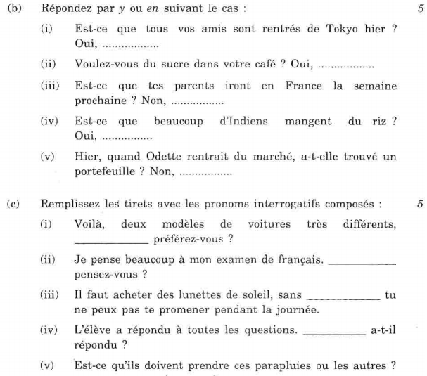 CBSE Class 12 French Sample Paper