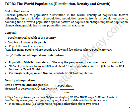 CBSE Class 12 Geography The World Population Notes 1
