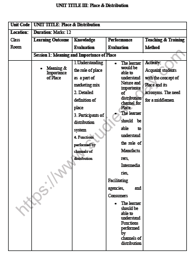 CBSE Class 12 Marketing Place and Distribution Notes 1
