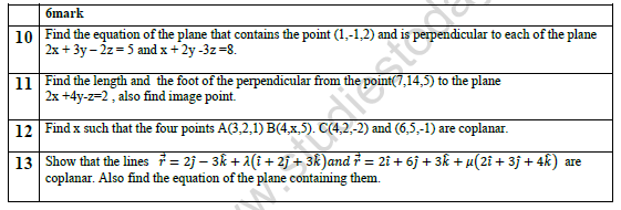 CBSE Class 12 Mathematics 3D Geometry Worksheet Set A 2