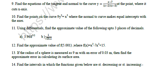 CBSE Class 12 Mathematics Application of Derivatives Worksheet Set B 2