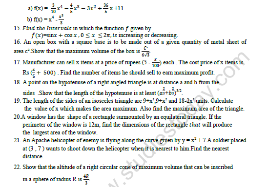 CBSE Class 12 Mathematics Application of Derivatives Worksheet Set B 3