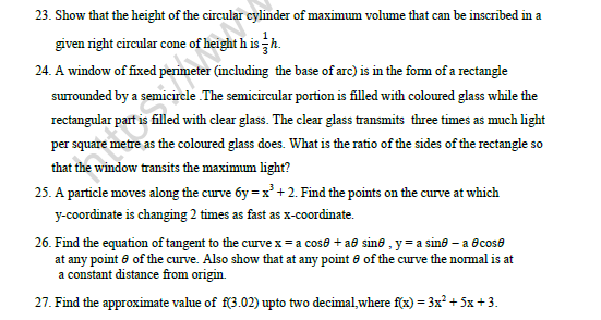 CBSE Class 12 Mathematics Application of Derivatives Worksheet Set B 4