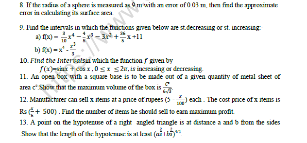 CBSE Class 12 Mathematics Application of Differentiation Worksheet 2
