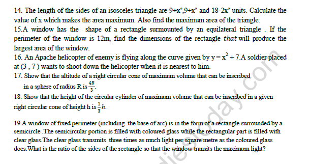 CBSE Class 12 Mathematics Application of Differentiation Worksheet 3