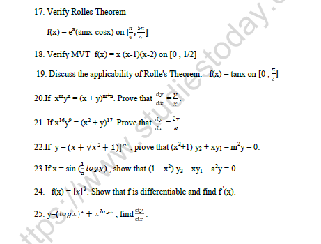 CBSE Class 12 Mathematics Continuity And Differentiability Worksheet Set B 3