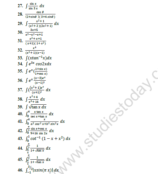 CBSE Class 12 Mathematics Integration Worksheet 3