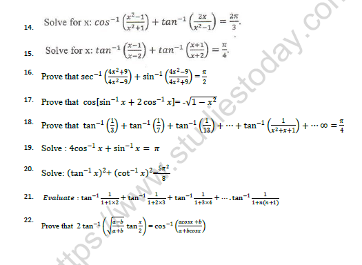 CBSE Class 12 Mathematics Inverse Trignometric Function Worksheet Set A 2