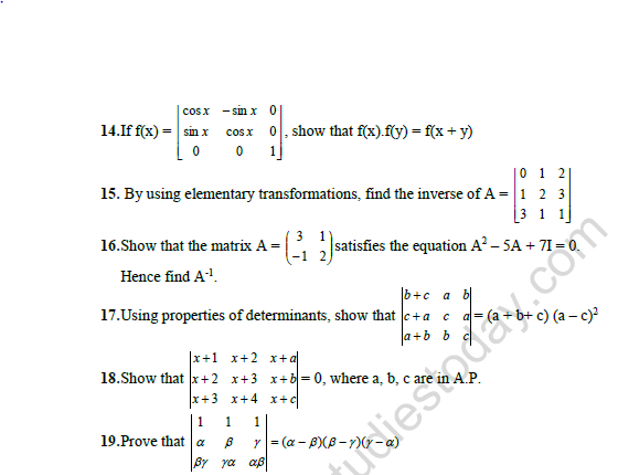CBSE Class 12 Mathematics Matrices And Determinants Worksheet Set A 2