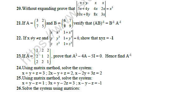 CBSE Class 12 Mathematics Matrices And Determinants Worksheet Set A 3