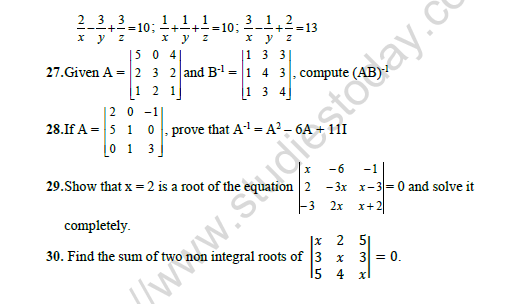 CBSE Class 12 Mathematics Matrices And Determinants Worksheet Set A 4