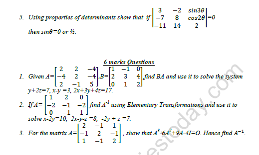 CBSE Class 12 Mathematics Matrices And Determinants Worksheet Set C 2