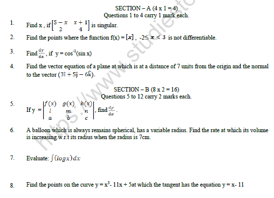 CBSE Class 12 Mathematics Question Paper 2022 Set A Solved 1