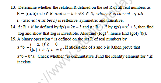 CBSE Class 12 Mathematics Relation And Function Worksheet Set B 2