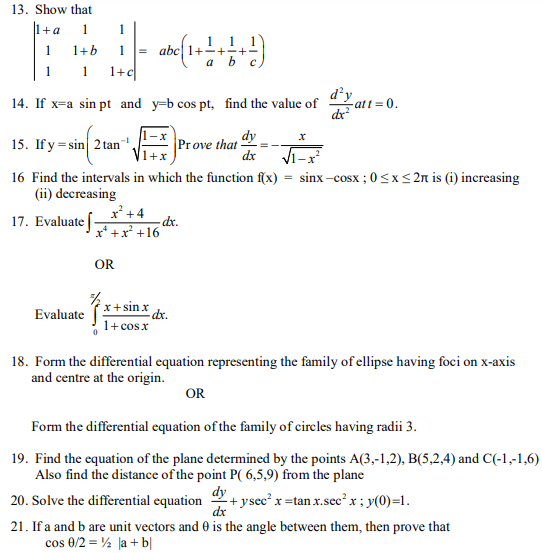 CBSE Class 12 Mathematics Sample Paper 2014 Solved Set C