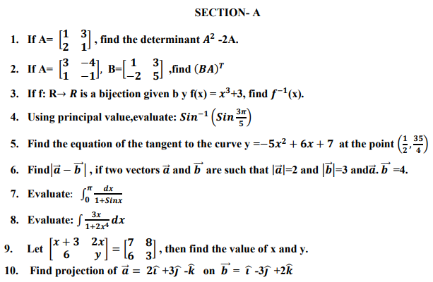 CBSE Class 12 Mathematics Sample Paper Set B