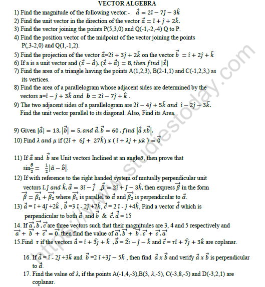 CBSE Class 12 Mathematics Vector Algebra Worksheet Set C