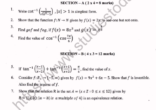 CBSE Class 12 Mathematics Worksheet Set F Solved 1