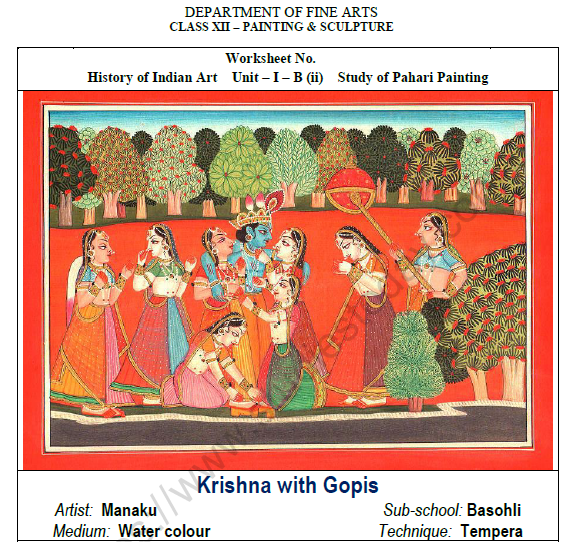 CBSE Class 12 Painting And Sculpture Krishna With Gopis Worksheet 1