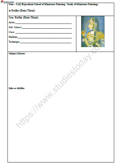 CBSE Class 12 Painting Raja Aniruddha Singh Hara Worksheet 4