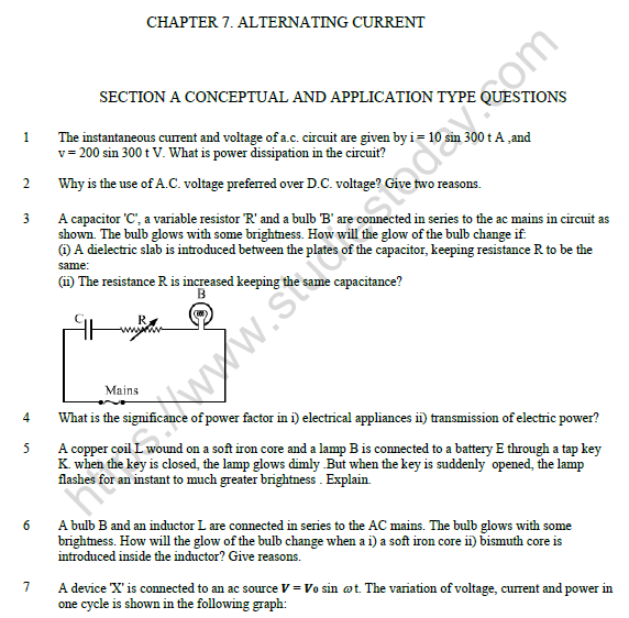 CBSE Class 12 Physics Alternating Current Worksheet Set B 1