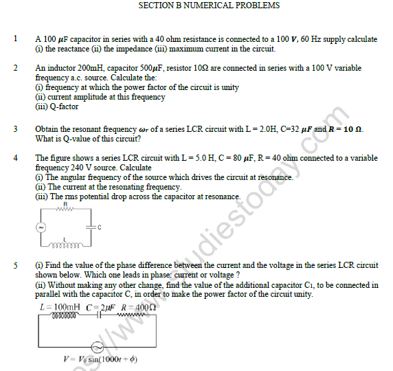 CBSE Class 12 Physics Alternating Current Worksheet Set B 4