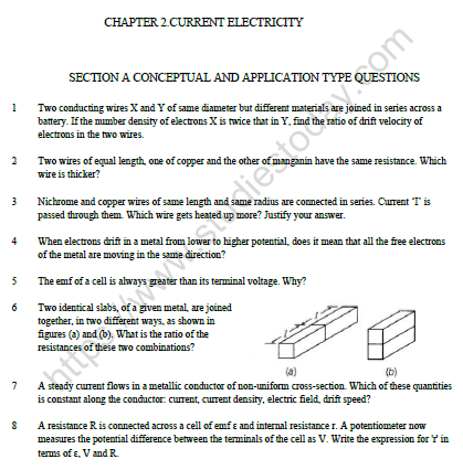 CBSE Class 12 Physics Current Electricity Worksheet Set D 1