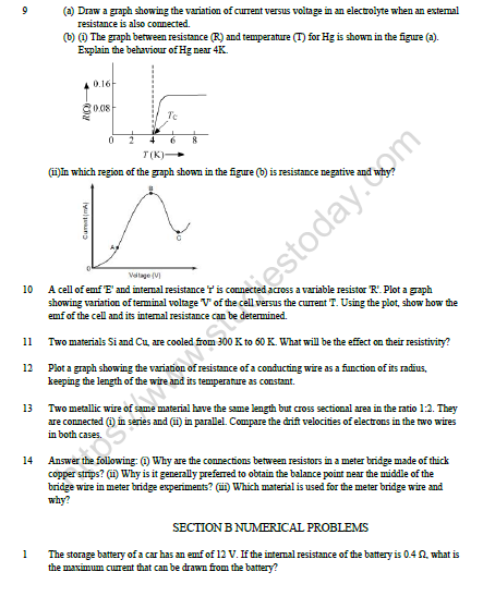 CBSE Class 12 Physics Current Electricity Worksheet Set D 2