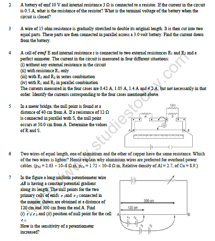 CBSE Class 12 Physics Current Electricity Worksheet Set D 3