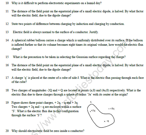 CBSE Class 12 Physics Electric Charges And Fields Worksheet Set D 2