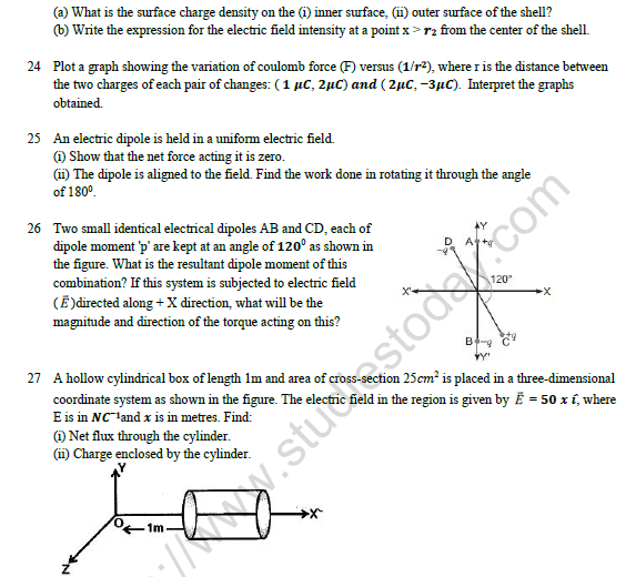 CBSE Class 12 Physics Electric Charges And Fields Worksheet Set D 4