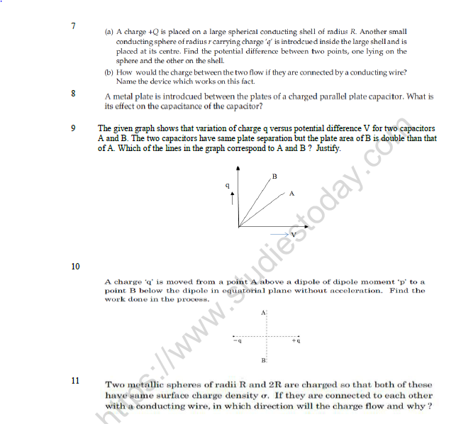 CBSE Class 12 Physics Electrostatic Potential And Capacitance Worksheet Set C 2