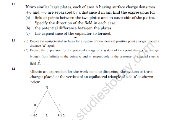 CBSE Class 12 Physics Electrostatic Potential And Capacitance Worksheet Set C 3