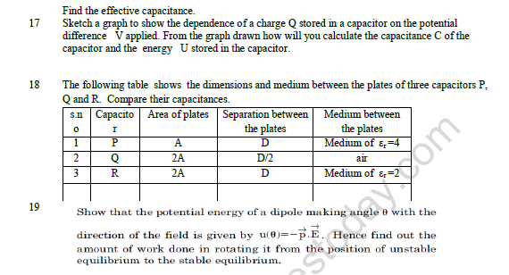 CBSE Class 12 Physics Electrostatic Potential And Capacitance Worksheet Set C 5