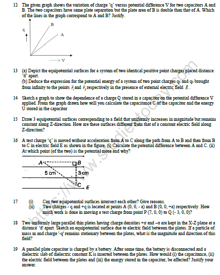 CBSE Class 12 Physics Electrostatic Potential And Capacitance Worksheet Set D 2