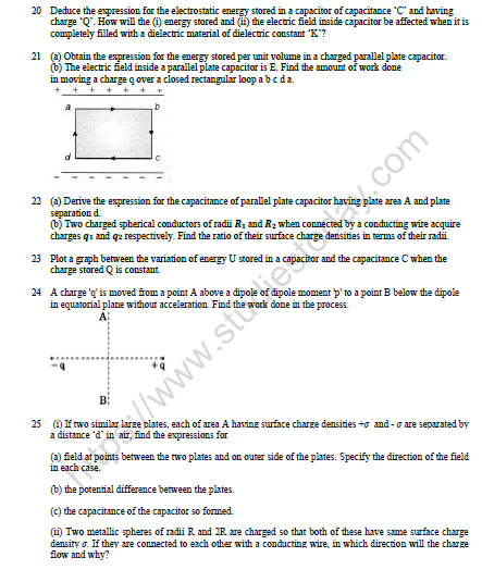 CBSE Class 12 Physics Electrostatic Potential And Capacitance Worksheet Set D 3