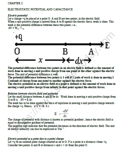 CBSE Class 12 Physics Electrostatic Potential And Capacitance Worksheet Set E 1