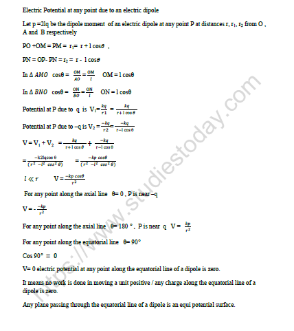 CBSE Class 12 Physics Electrostatic Potential And Capacitance Worksheet Set E 3