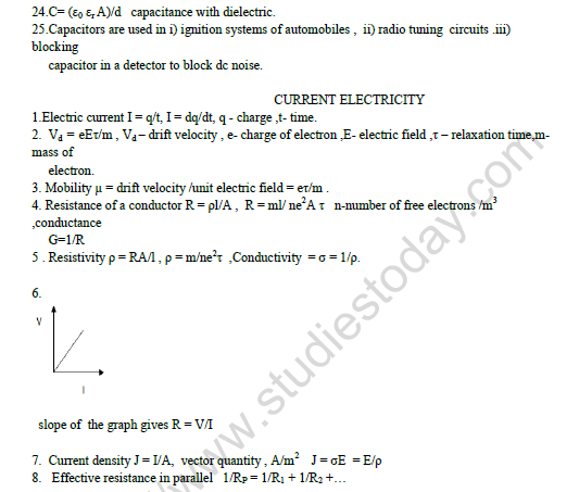 CBSE Class 12 Physics Important Formule Worksheet 4