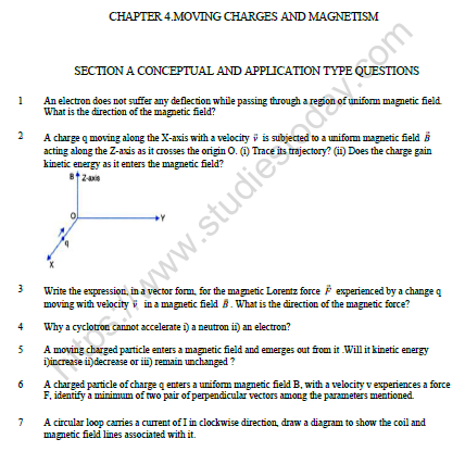 CBSE Class 12 Physics Moving Charges And Magnetism Worksheet Set C 1