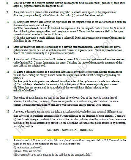 CBSE Class 12 Physics Moving Charges And Magnetism Worksheet Set C 2