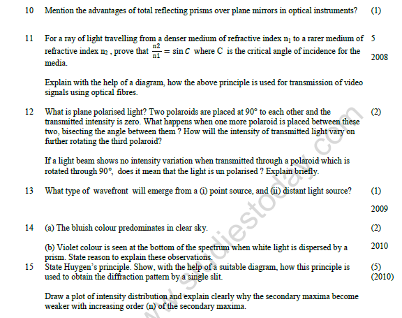 CBSE Class 12 Physics Ray Optics And Wave Optics Worksheet 2