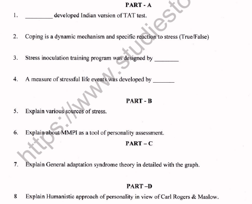CBSE Class 12 Psychology Worksheet Set F Solved